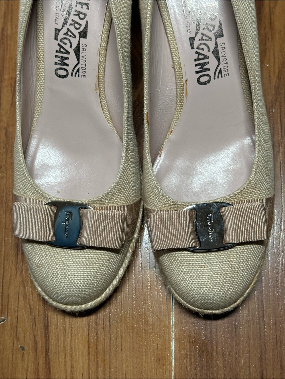 Salvatore Ferragamo Beige Canvas Espadrille Wedges - Picture 2 of 11